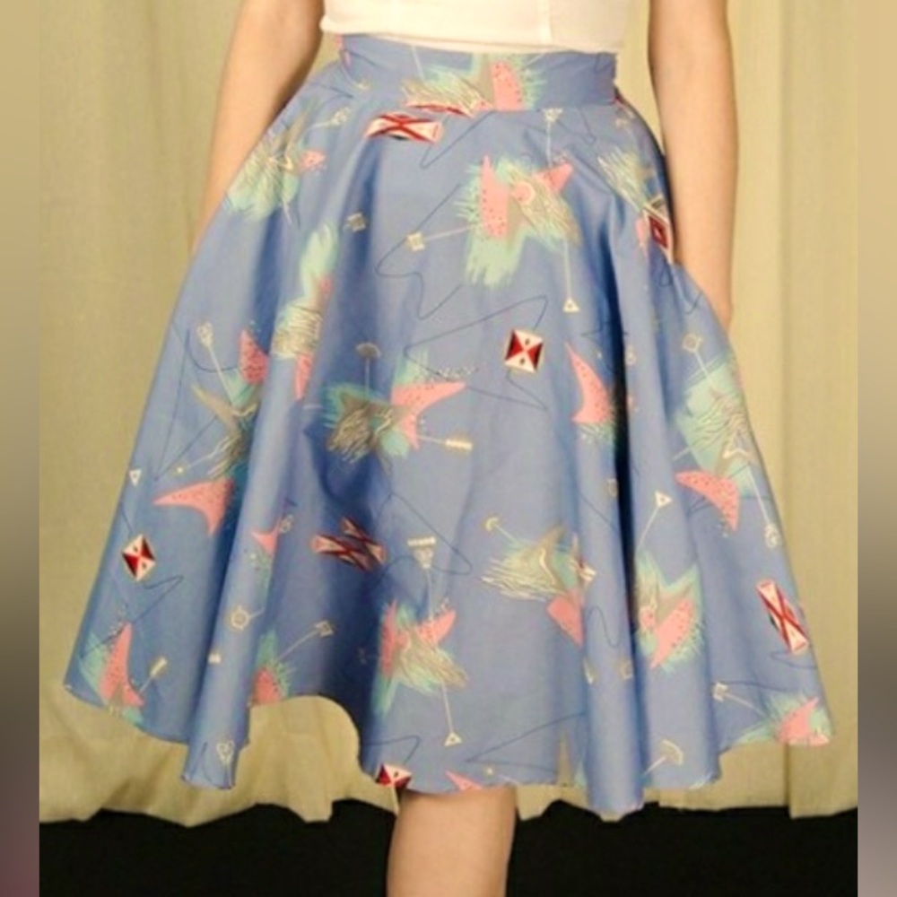 Trashy Diva Blue Skater Skirt with Pink and Green Accents